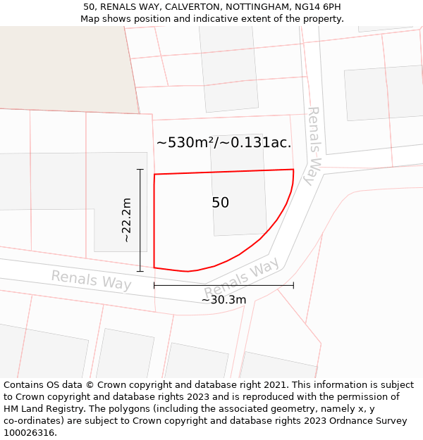 50, RENALS WAY, CALVERTON, NOTTINGHAM, NG14 6PH: Plot and title map