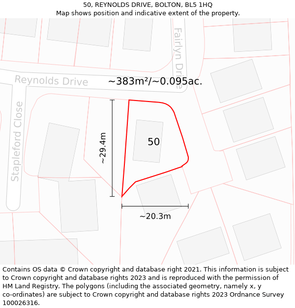 50, REYNOLDS DRIVE, BOLTON, BL5 1HQ: Plot and title map