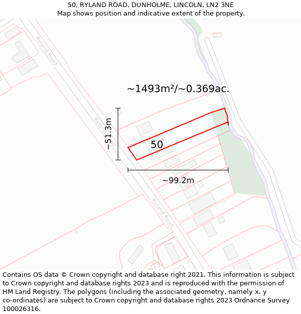 50, RYLAND ROAD, DUNHOLME, LINCOLN, LN2 3NE: Plot and title map