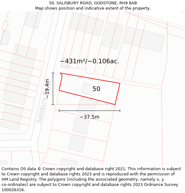 50, SALISBURY ROAD, GODSTONE, RH9 8AB: Plot and title map