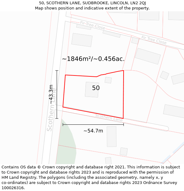 50, SCOTHERN LANE, SUDBROOKE, LINCOLN, LN2 2QJ: Plot and title map