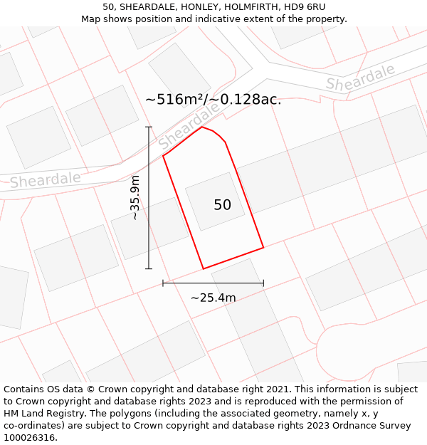 50, SHEARDALE, HONLEY, HOLMFIRTH, HD9 6RU: Plot and title map