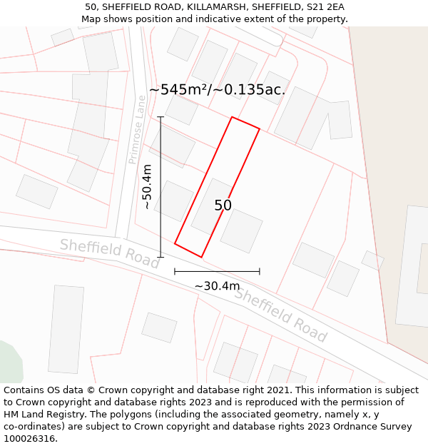 50, SHEFFIELD ROAD, KILLAMARSH, SHEFFIELD, S21 2EA: Plot and title map