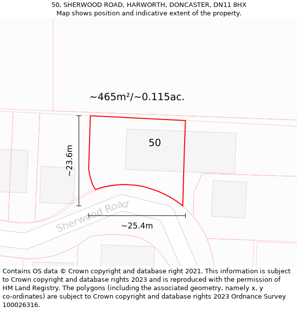 50, SHERWOOD ROAD, HARWORTH, DONCASTER, DN11 8HX: Plot and title map