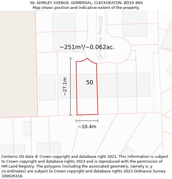 50, SHIRLEY AVENUE, GOMERSAL, CLECKHEATON, BD19 4NA: Plot and title map