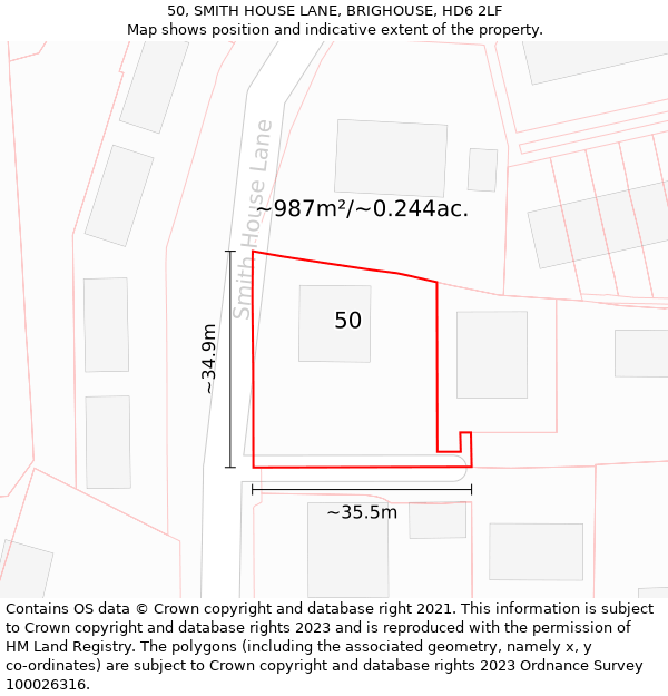 50, SMITH HOUSE LANE, BRIGHOUSE, HD6 2LF: Plot and title map