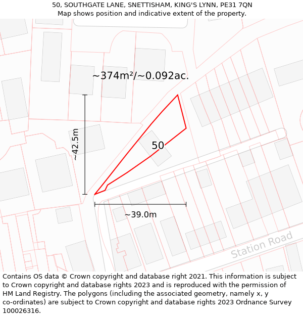 50, SOUTHGATE LANE, SNETTISHAM, KING'S LYNN, PE31 7QN: Plot and title map