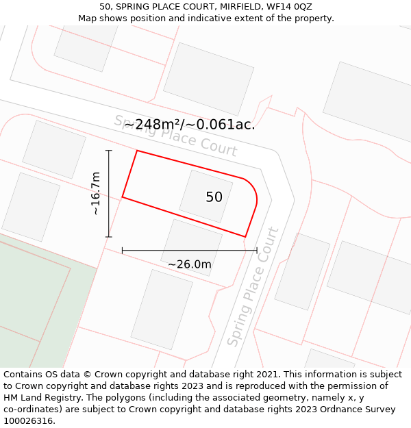 50, SPRING PLACE COURT, MIRFIELD, WF14 0QZ: Plot and title map