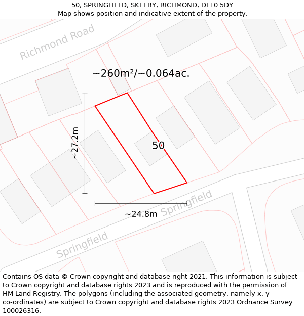 50, SPRINGFIELD, SKEEBY, RICHMOND, DL10 5DY: Plot and title map