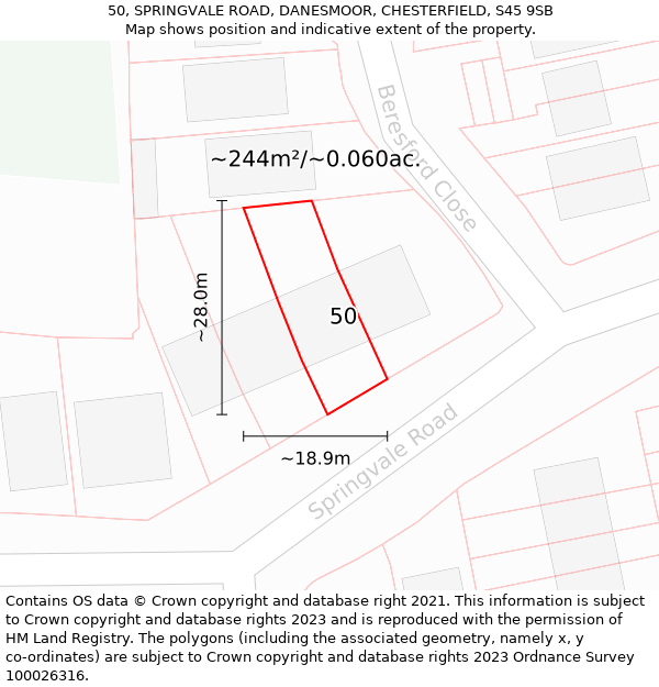 50, SPRINGVALE ROAD, DANESMOOR, CHESTERFIELD, S45 9SB: Plot and title map