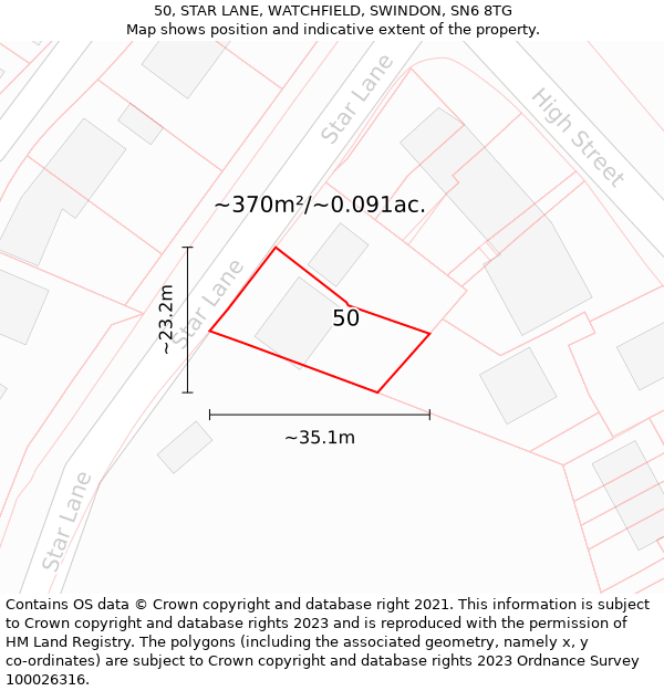 50, STAR LANE, WATCHFIELD, SWINDON, SN6 8TG: Plot and title map