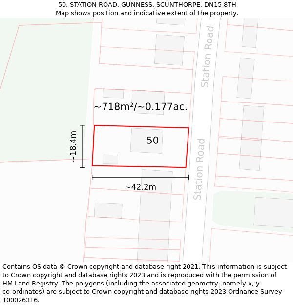 50, STATION ROAD, GUNNESS, SCUNTHORPE, DN15 8TH: Plot and title map