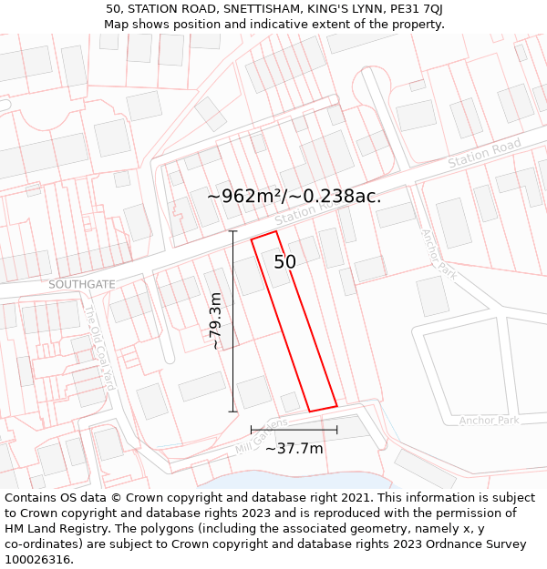 50, STATION ROAD, SNETTISHAM, KING'S LYNN, PE31 7QJ: Plot and title map