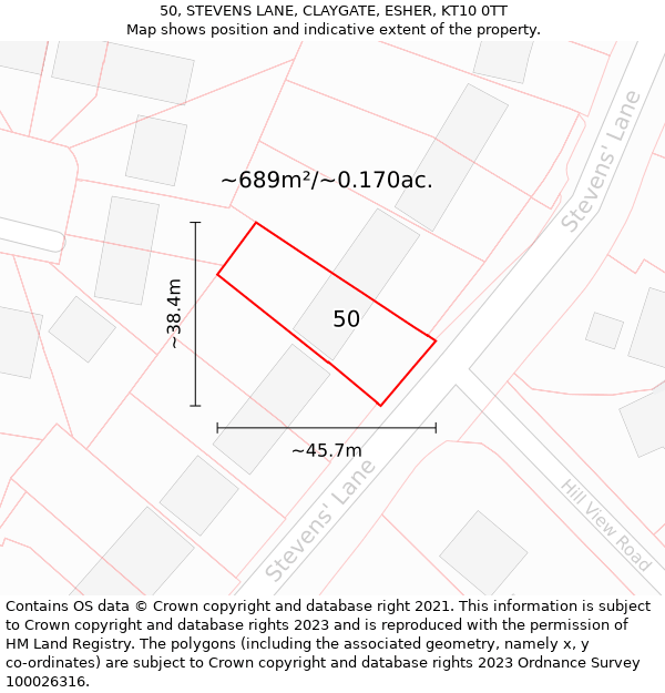 50, STEVENS LANE, CLAYGATE, ESHER, KT10 0TT: Plot and title map