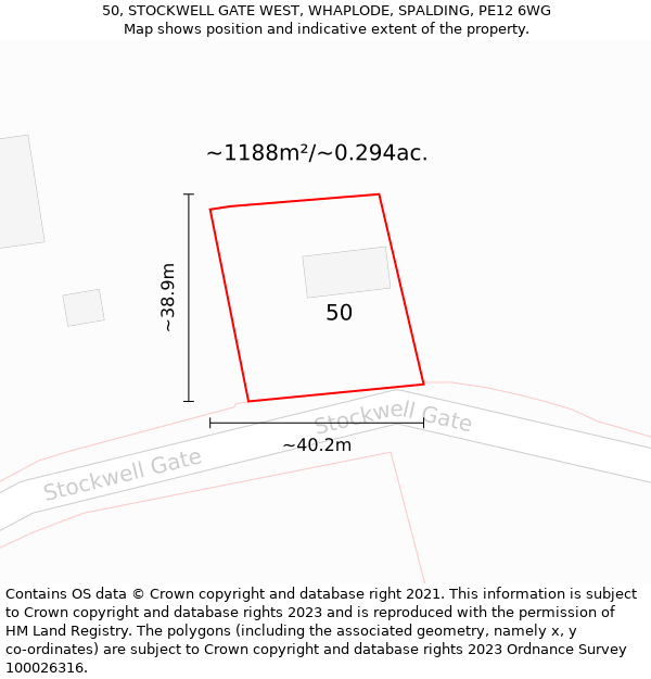 50, STOCKWELL GATE WEST, WHAPLODE, SPALDING, PE12 6WG: Plot and title map