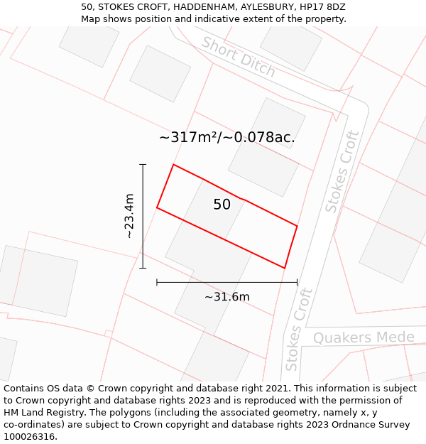 50, STOKES CROFT, HADDENHAM, AYLESBURY, HP17 8DZ: Plot and title map