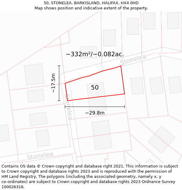 50, STONELEA, BARKISLAND, HALIFAX, HX4 0HD: Plot and title map