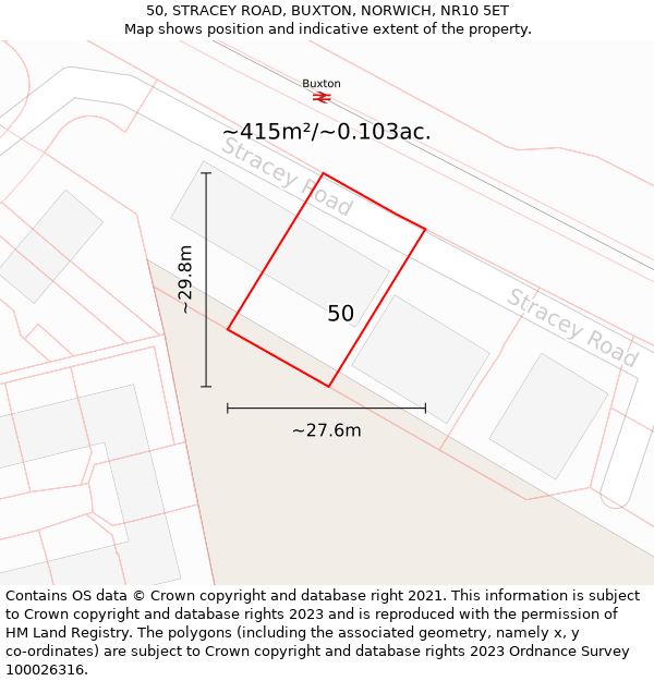 50, STRACEY ROAD, BUXTON, NORWICH, NR10 5ET: Plot and title map