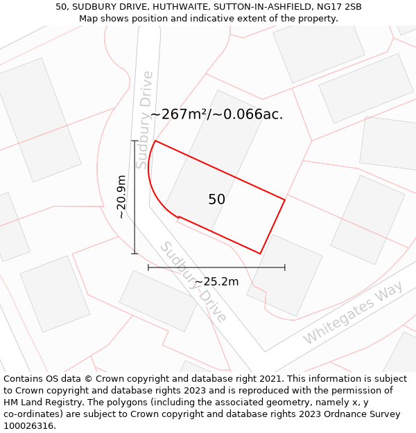 50, SUDBURY DRIVE, HUTHWAITE, SUTTON-IN-ASHFIELD, NG17 2SB: Plot and title map