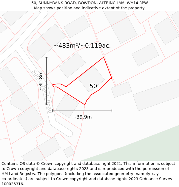 50, SUNNYBANK ROAD, BOWDON, ALTRINCHAM, WA14 3PW: Plot and title map