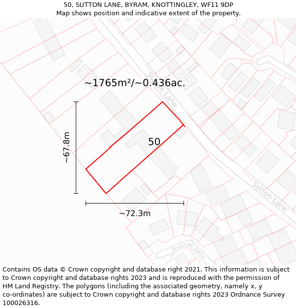 50, SUTTON LANE, BYRAM, KNOTTINGLEY, WF11 9DP: Plot and title map