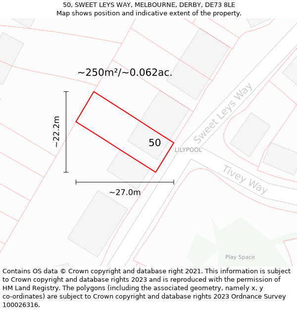 50, SWEET LEYS WAY, MELBOURNE, DERBY, DE73 8LE: Plot and title map