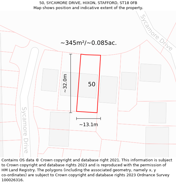 50, SYCAMORE DRIVE, HIXON, STAFFORD, ST18 0FB: Plot and title map