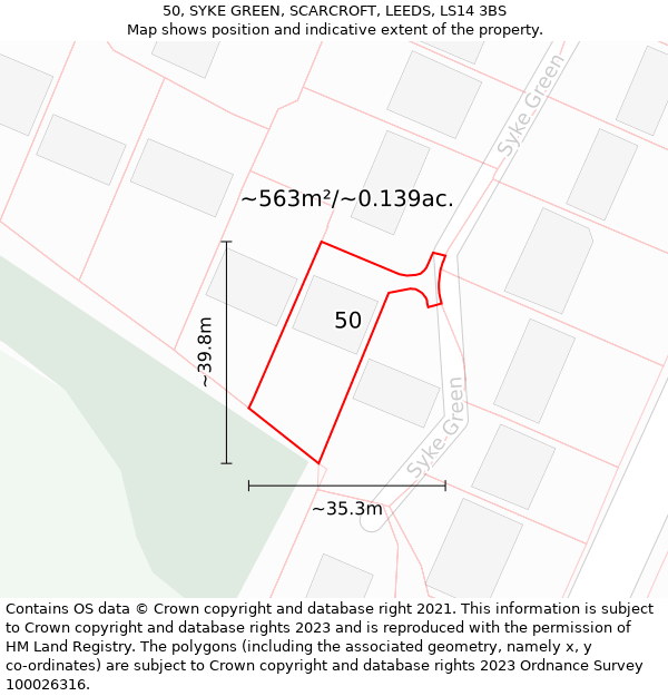 50, SYKE GREEN, SCARCROFT, LEEDS, LS14 3BS: Plot and title map