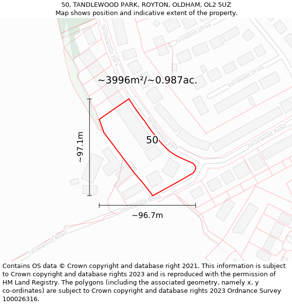 50, TANDLEWOOD PARK, ROYTON, OLDHAM, OL2 5UZ: Plot and title map