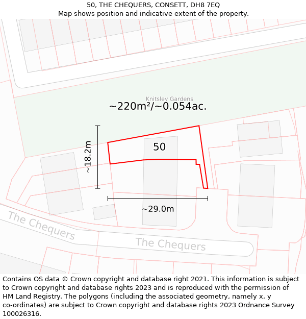 50, THE CHEQUERS, CONSETT, DH8 7EQ: Plot and title map