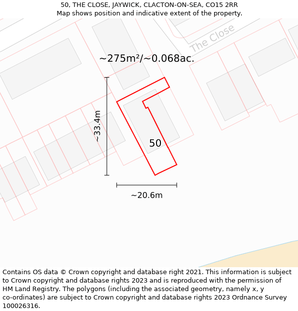 50, THE CLOSE, JAYWICK, CLACTON-ON-SEA, CO15 2RR: Plot and title map