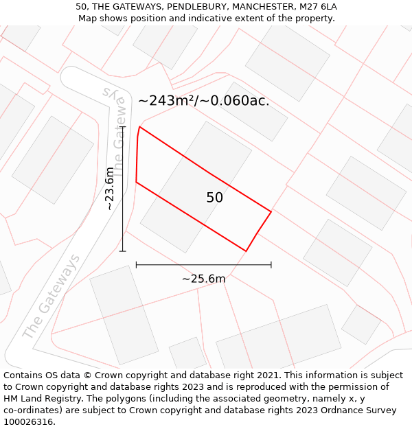 50, THE GATEWAYS, PENDLEBURY, MANCHESTER, M27 6LA: Plot and title map