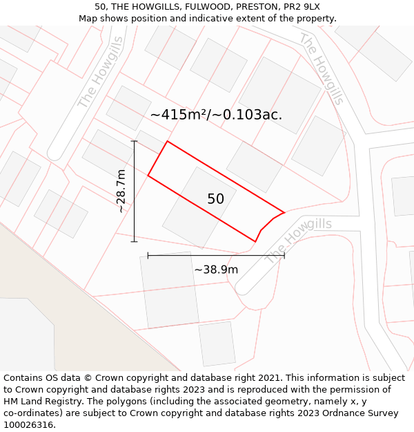 50, THE HOWGILLS, FULWOOD, PRESTON, PR2 9LX: Plot and title map