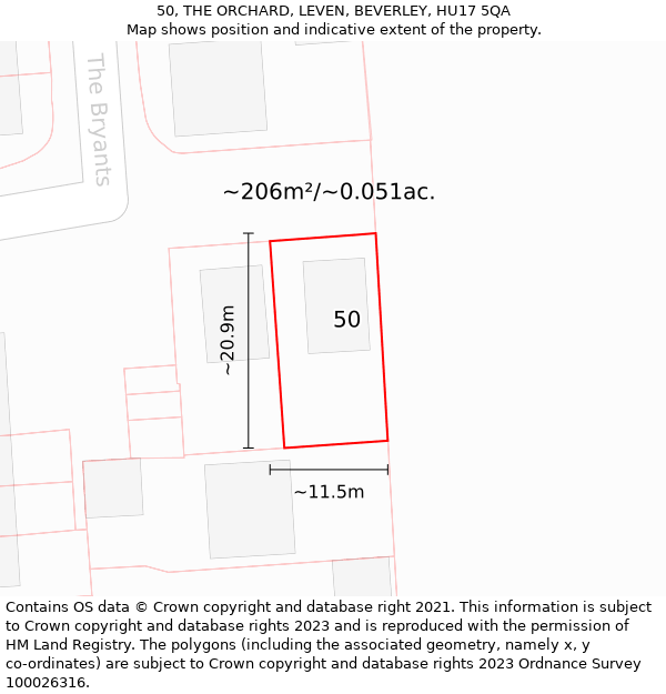 50, THE ORCHARD, LEVEN, BEVERLEY, HU17 5QA: Plot and title map