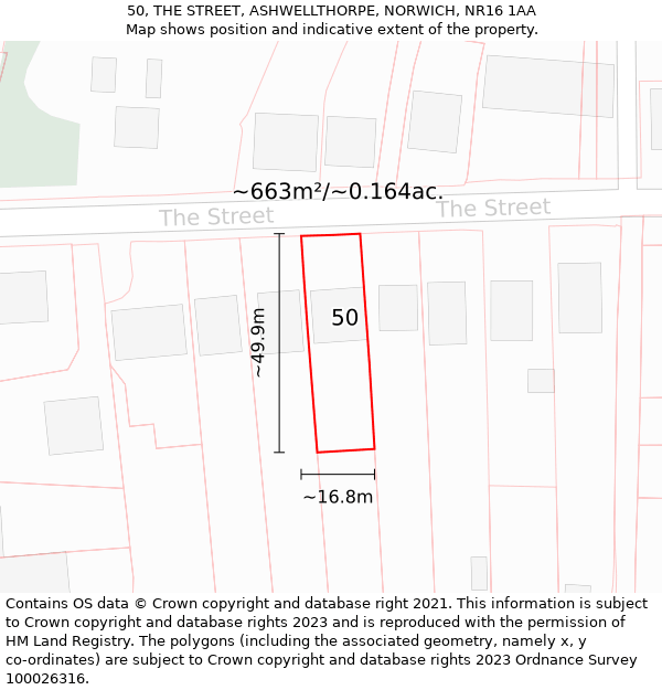 50, THE STREET, ASHWELLTHORPE, NORWICH, NR16 1AA: Plot and title map