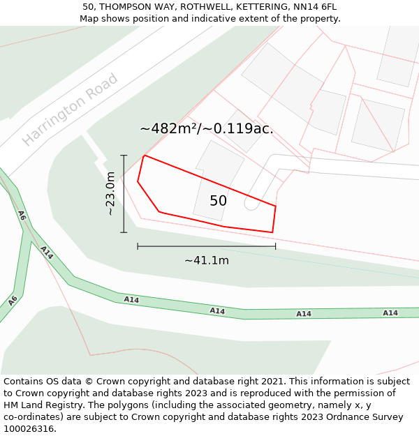 50, THOMPSON WAY, ROTHWELL, KETTERING, NN14 6FL: Plot and title map