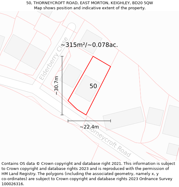 50, THORNEYCROFT ROAD, EAST MORTON, KEIGHLEY, BD20 5QW: Plot and title map