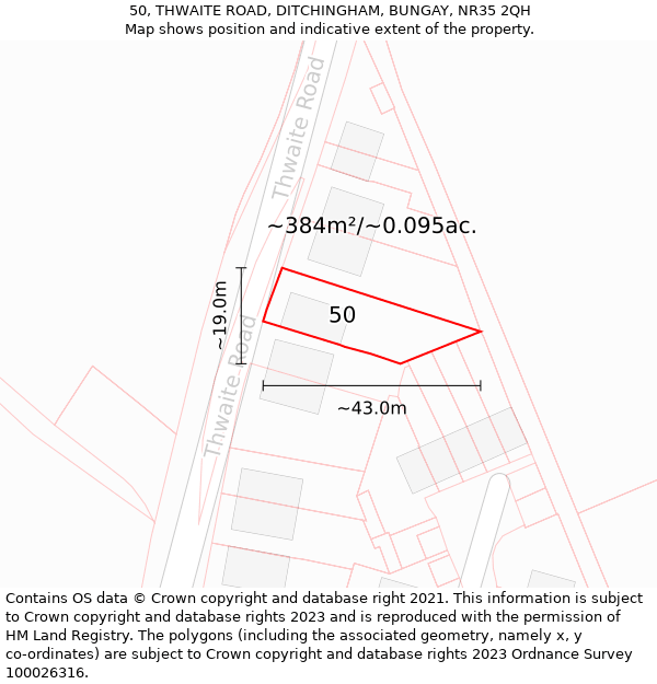 50, THWAITE ROAD, DITCHINGHAM, BUNGAY, NR35 2QH: Plot and title map