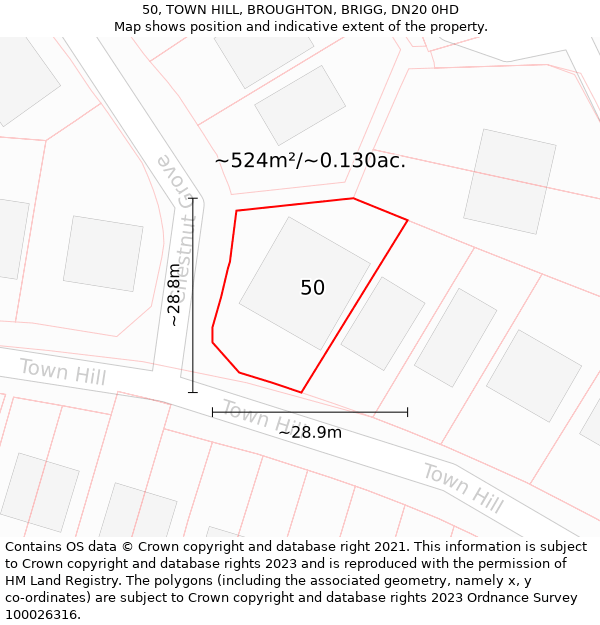 50, TOWN HILL, BROUGHTON, BRIGG, DN20 0HD: Plot and title map