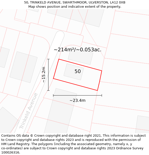 50, TRINKELD AVENUE, SWARTHMOOR, ULVERSTON, LA12 0XB: Plot and title map