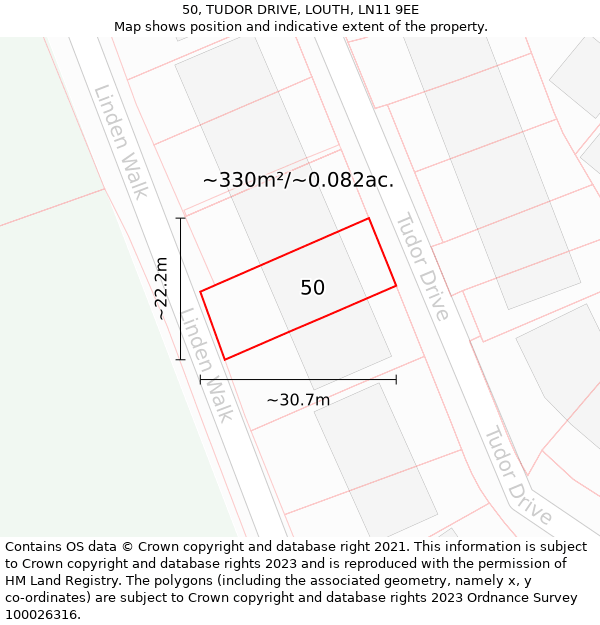 50, TUDOR DRIVE, LOUTH, LN11 9EE: Plot and title map