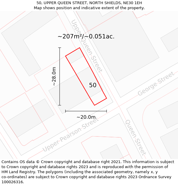 50, UPPER QUEEN STREET, NORTH SHIELDS, NE30 1EH: Plot and title map