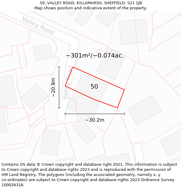 50, VALLEY ROAD, KILLAMARSH, SHEFFIELD, S21 1JB: Plot and title map