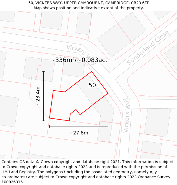 50, VICKERS WAY, UPPER CAMBOURNE, CAMBRIDGE, CB23 6EP: Plot and title map