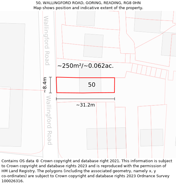 50, WALLINGFORD ROAD, GORING, READING, RG8 0HN: Plot and title map