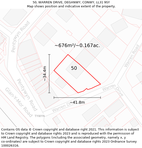 50, WARREN DRIVE, DEGANWY, CONWY, LL31 9SY: Plot and title map