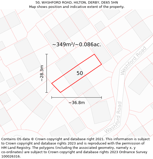 50, WASHFORD ROAD, HILTON, DERBY, DE65 5HN: Plot and title map