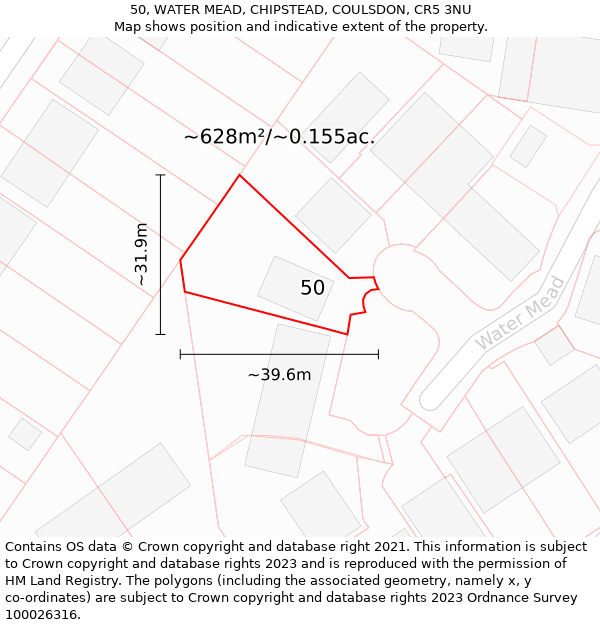 50, WATER MEAD, CHIPSTEAD, COULSDON, CR5 3NU: Plot and title map