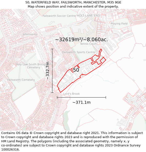 50, WATERFIELD WAY, FAILSWORTH, MANCHESTER, M35 9GE: Plot and title map