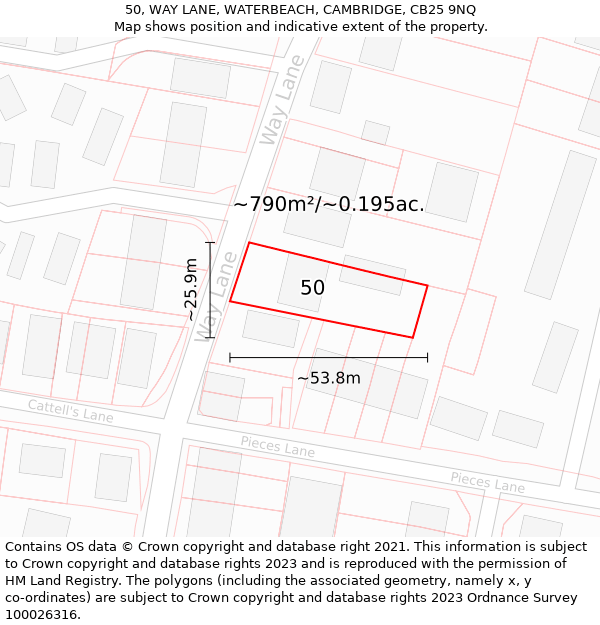 50, WAY LANE, WATERBEACH, CAMBRIDGE, CB25 9NQ: Plot and title map